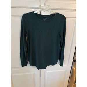 Tahari Womens Forest Green Slub Knit Long Sleeve Crew Neck Top Small S/P